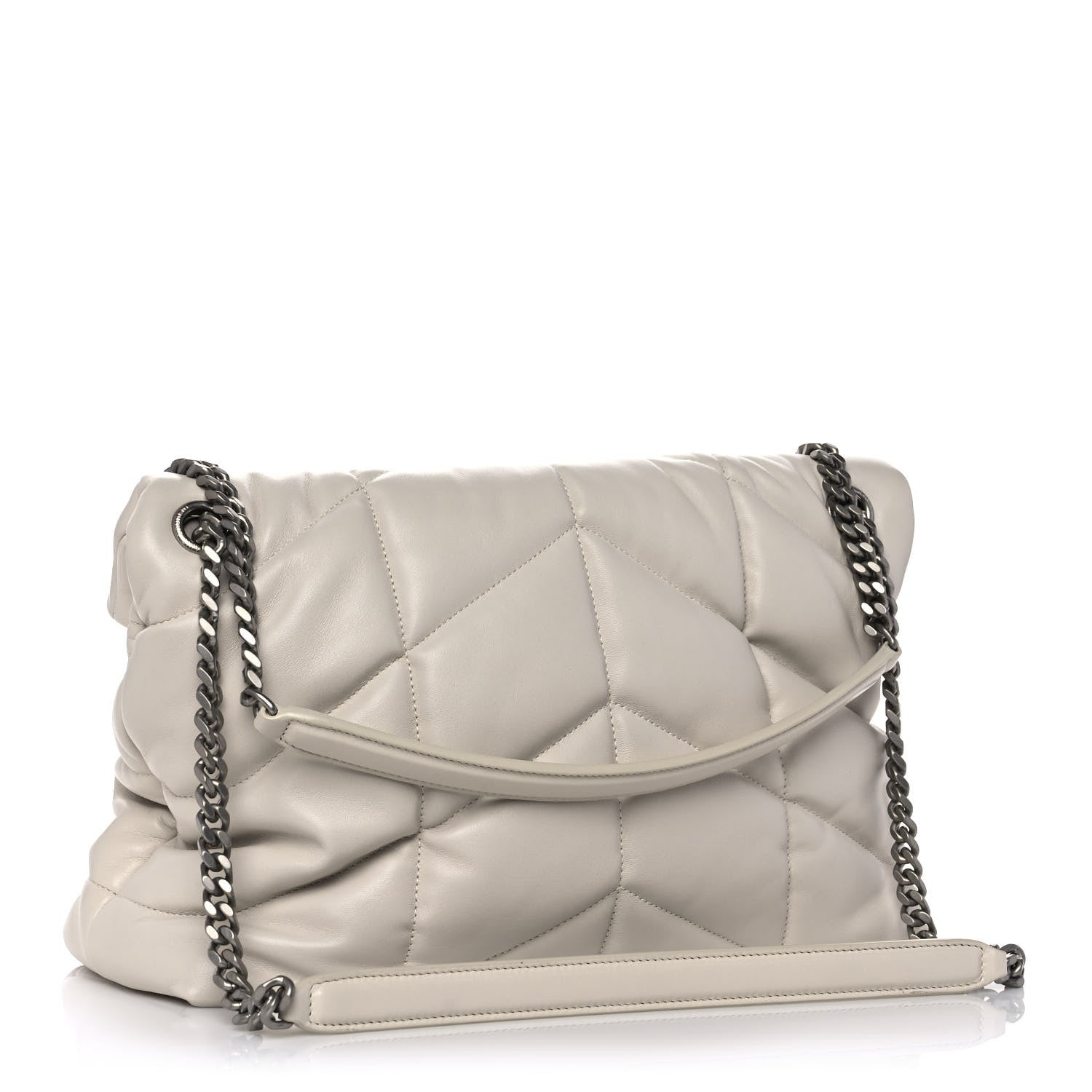 Saint Laurent Lambskin Quilted Medium Loulou Puffer Monogram Chain Satchel Crema Soft 2 of 12