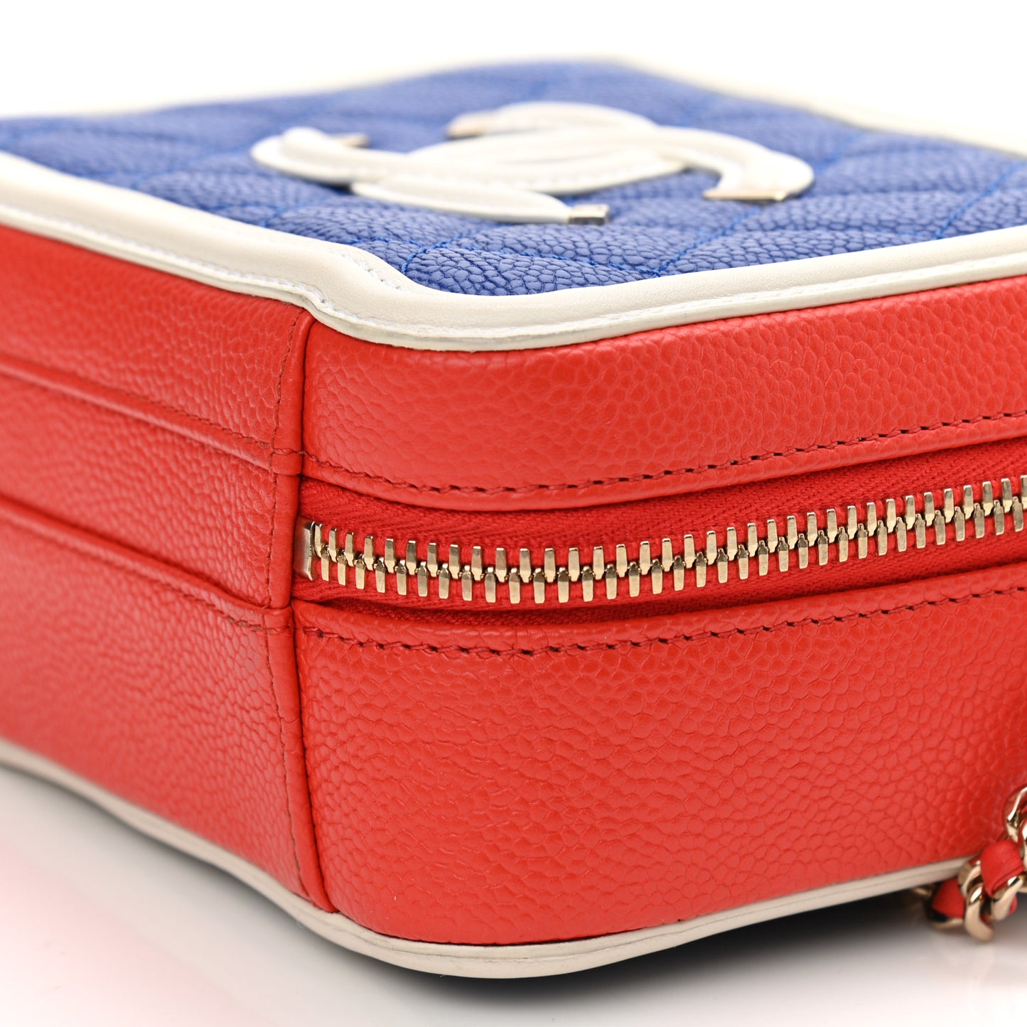 Caviar Quilted Small CC Filigree Vanity Case Blue White Red
