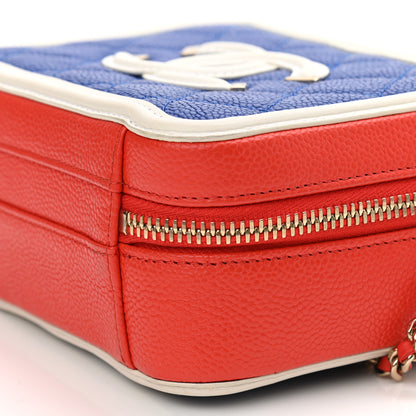 Chanel Caviar Quilted Small CC Filigree Vanity Case Blue White Red 10 of 10