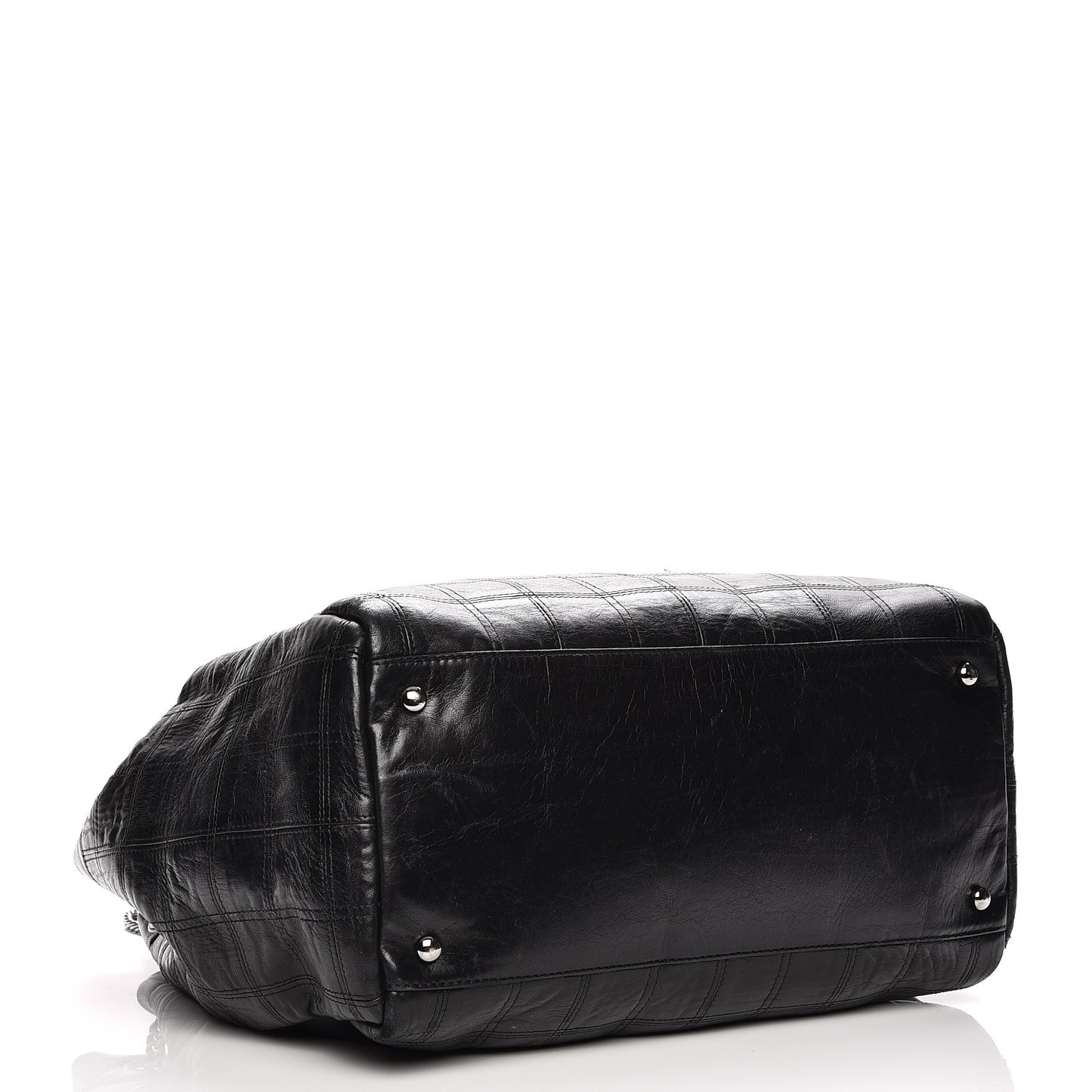 Lambskin Square Stitched Lax Accordion Shoulder Bag Black