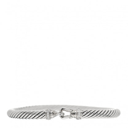 David Yurman Sterling Silver Diamond 5mm Cable Buckle Bracelet 1 of 4