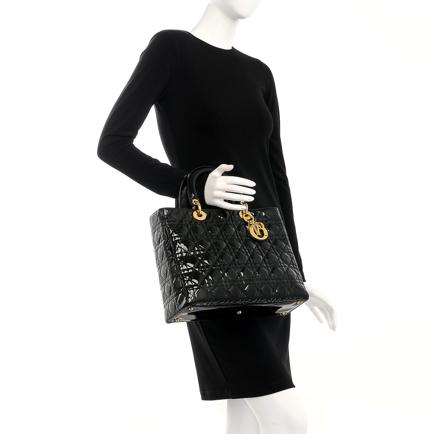 Vintage Patent Cannage Large Lady Dior Black