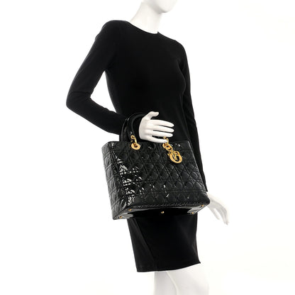 Christian Dior Vintage Patent Cannage Large Lady Dior Black 3 of 8