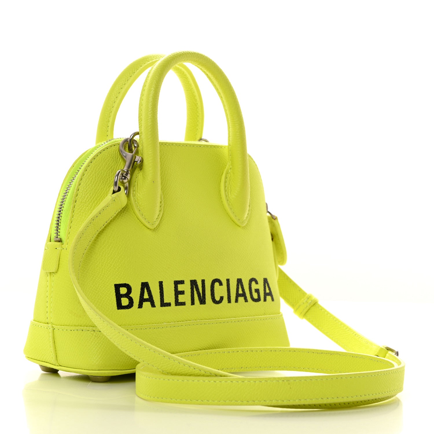 Balenciaga Signature Grained Calfskin Logo XXS Ville Top Handle Bag Acid Green Black 2 of 11