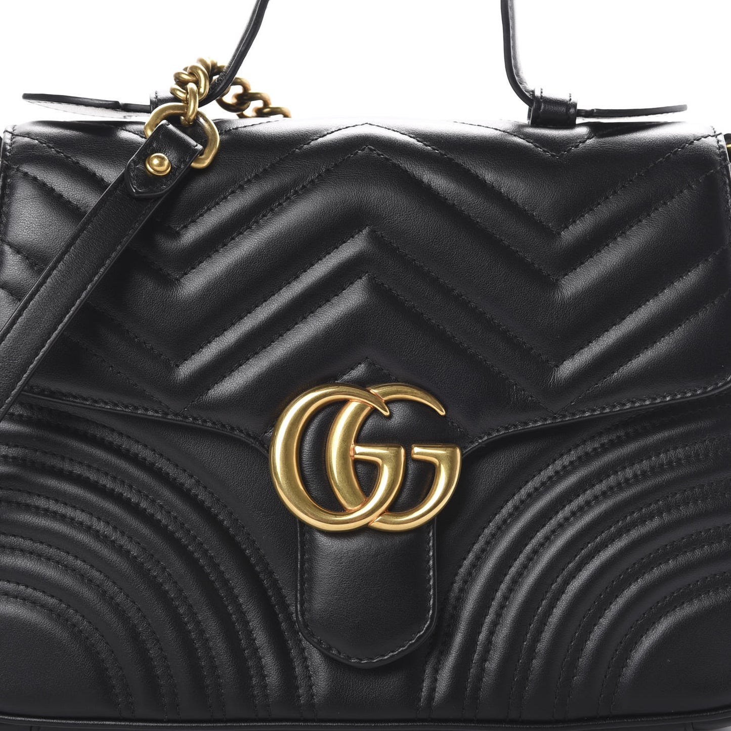 Calfskin Matelasse Small GG Marmont Top Handle Shoulder Bag Black