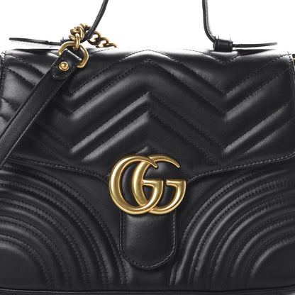 Gucci Calfskin Matelasse Small GG Marmont Top Handle Shoulder Bag Black 7 of 10