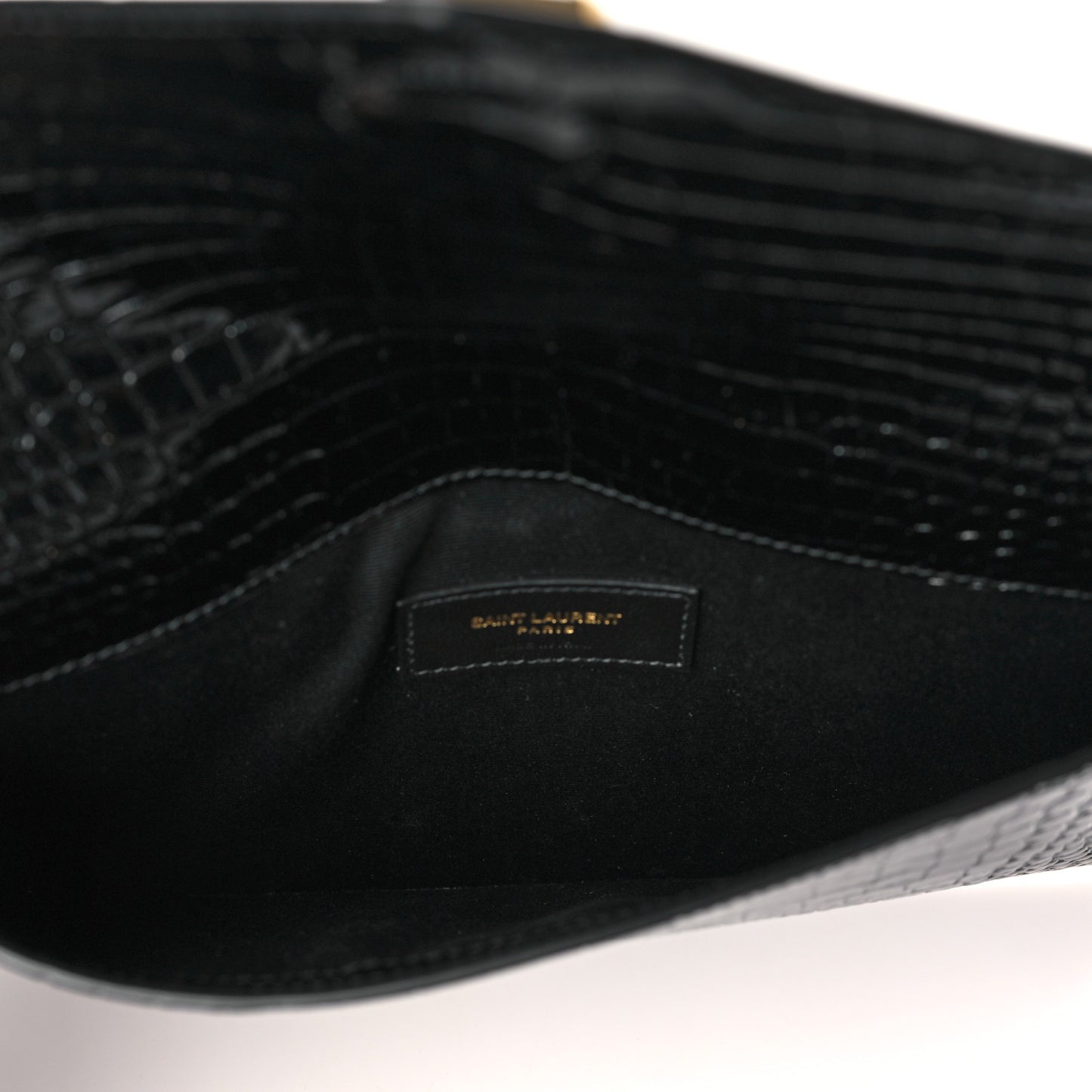 Calfskin Crocodile Embossed Uptown Monogram Pouch Black