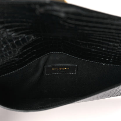 Saint Laurent Calfskin Crocodile Embossed Uptown Monogram Pouch Black 5 of 7