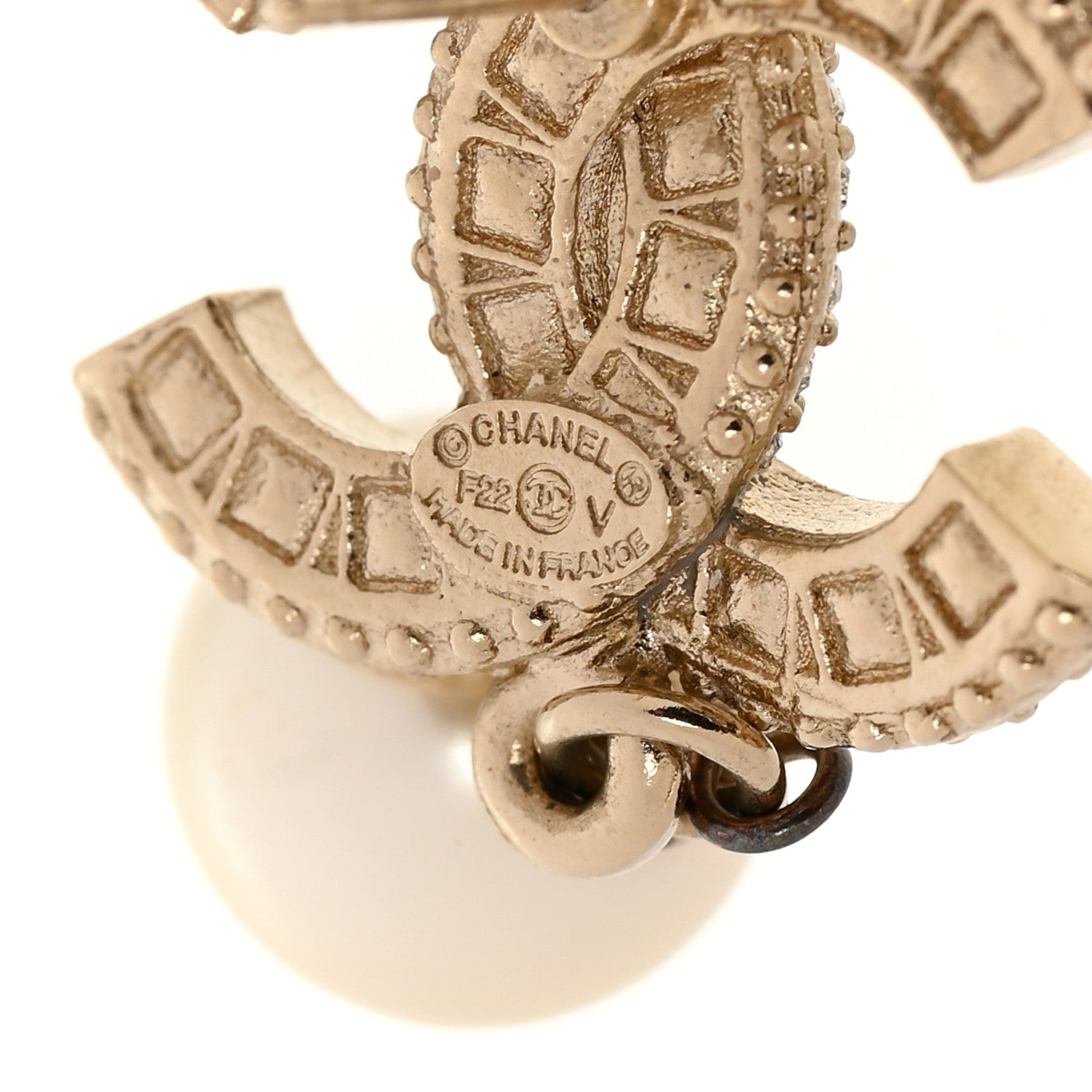Chanel Crystal Timeless CC Pearl Drop Earrings Light Gold 4 of 5
