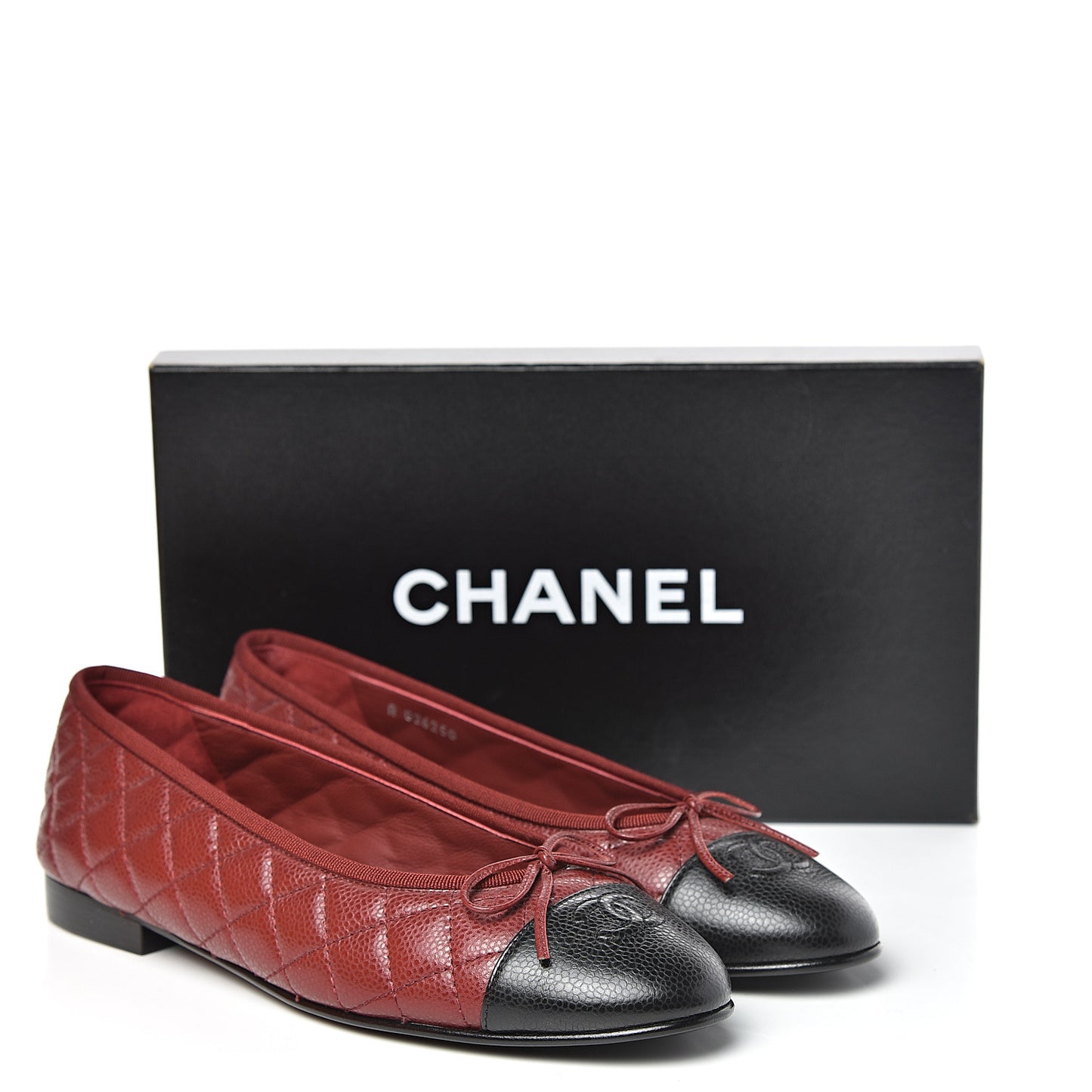 Caviar Quilted CC Cap Toe Ballerina Flats 41 Black Red