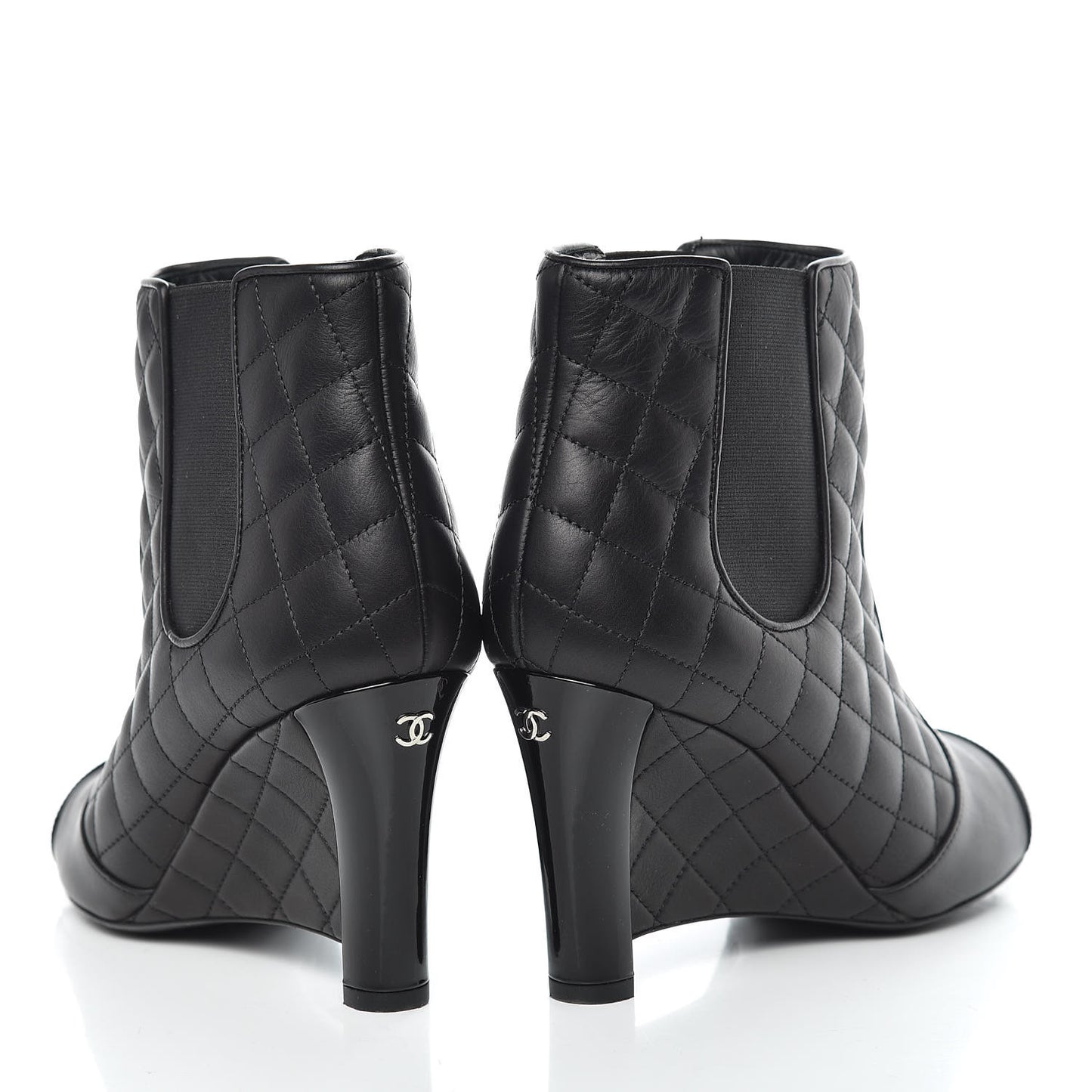 Lambskin Patent Quilted Wedge Ankle Boots 39 Black