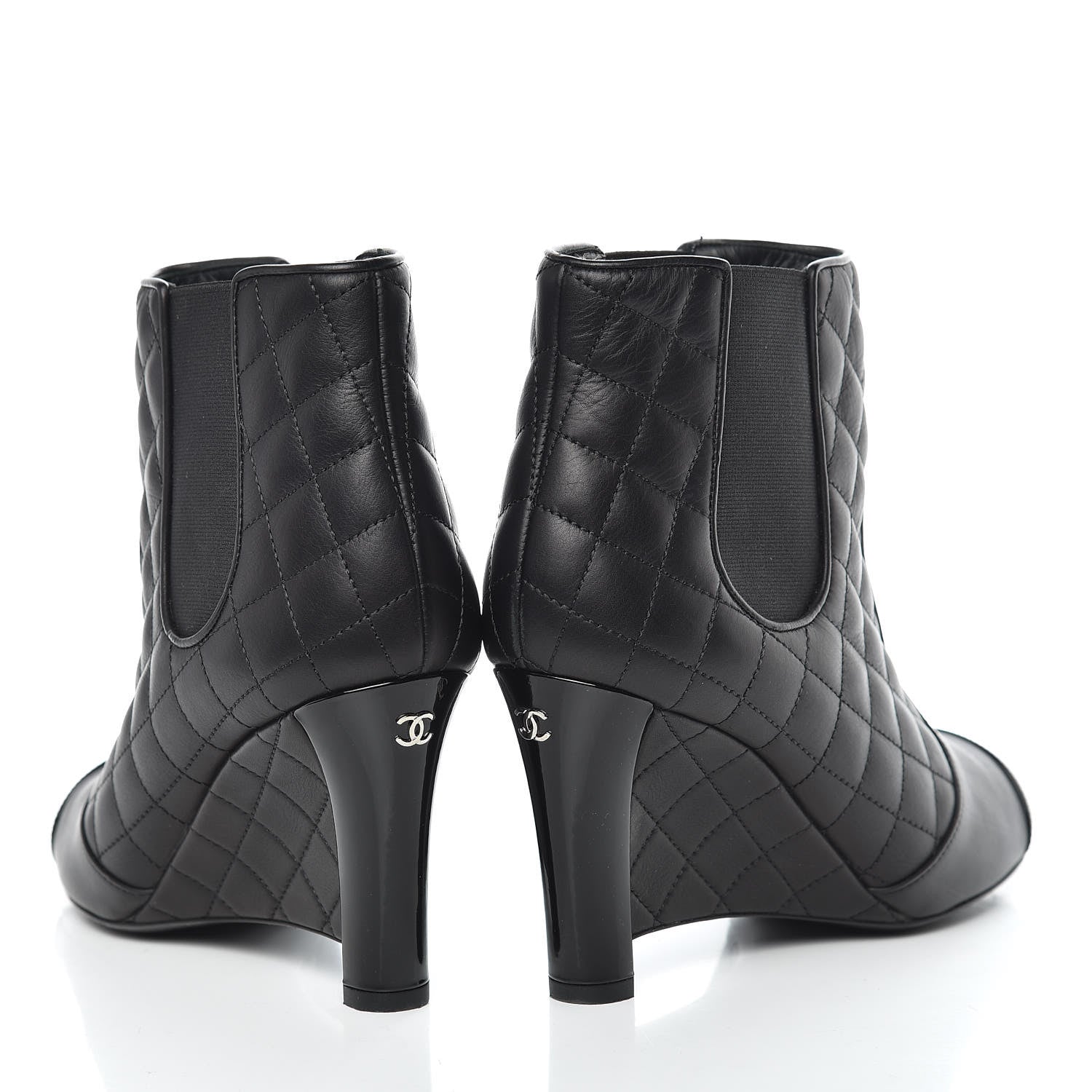 Chanel Lambskin Patent Quilted Wedge Ankle Boots 39 Black 6 of 14