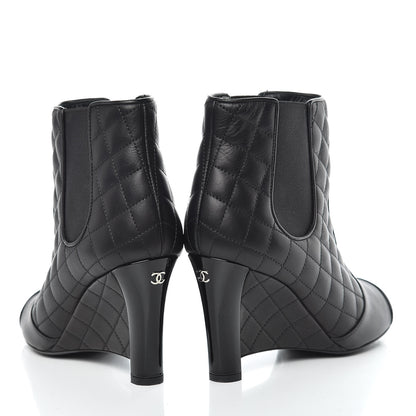 Chanel Lambskin Patent Quilted Wedge Ankle Boots 39 Black 6 of 14