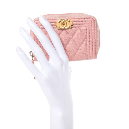 Chanel Caviar Quilted Boy Zip Around Coin Purse Wallet Light Pink 3 of 12