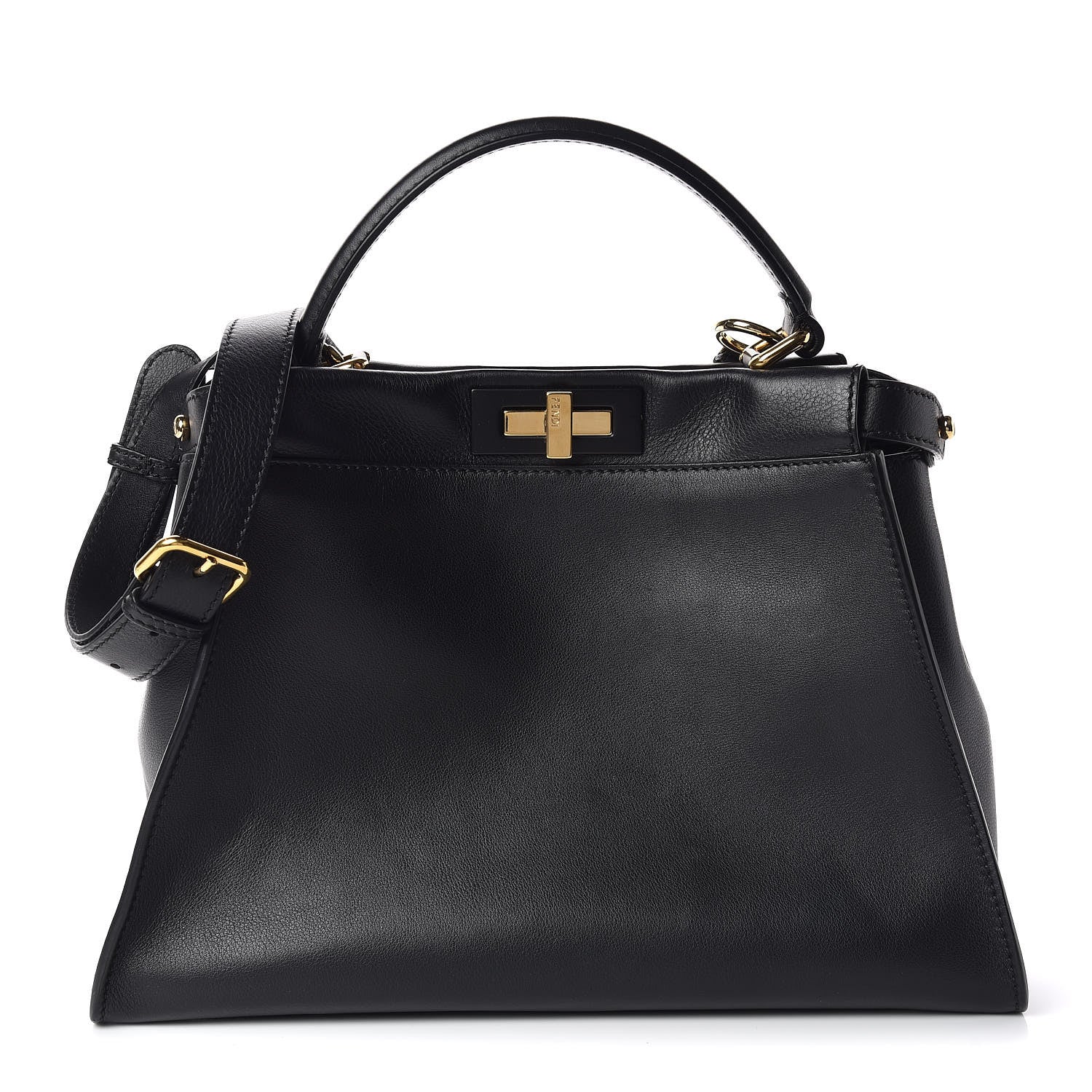 Fendi Vitello Seta Shiny Nappa Medium Peekaboo Iconic Satchel Black 1 of 12