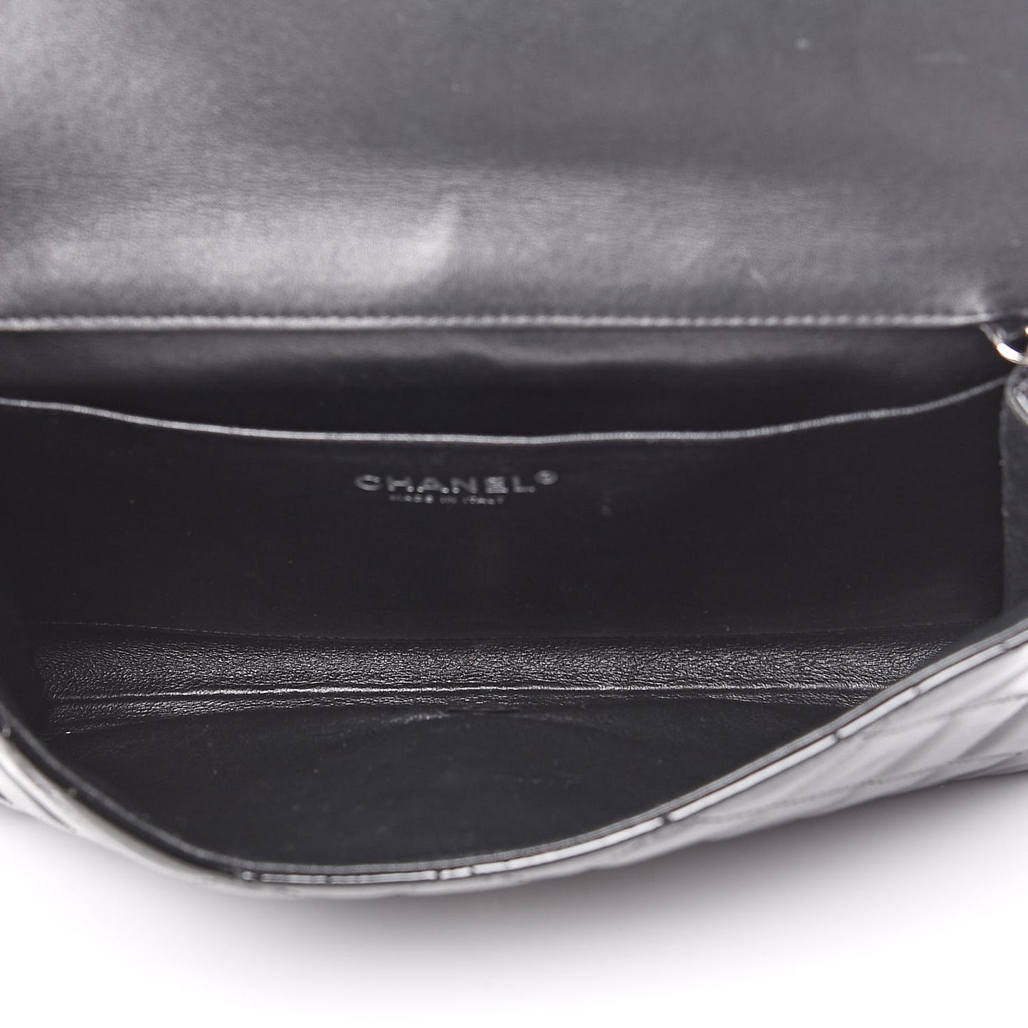Patent Quilted Clutch with Chain Flap Black