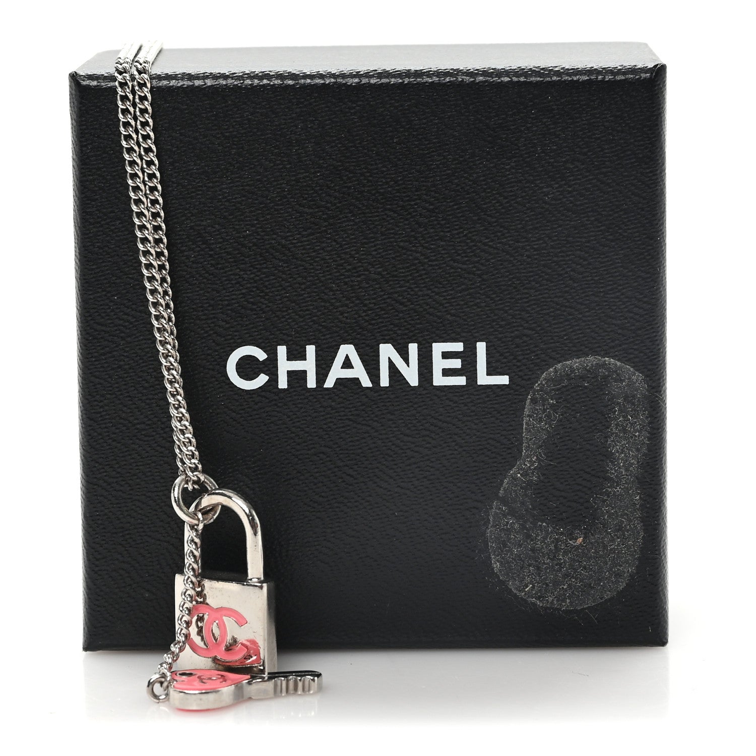 Chanel Enamel CC Padlock Heart Key Necklace  Silver Rose Salmon 5 of 5