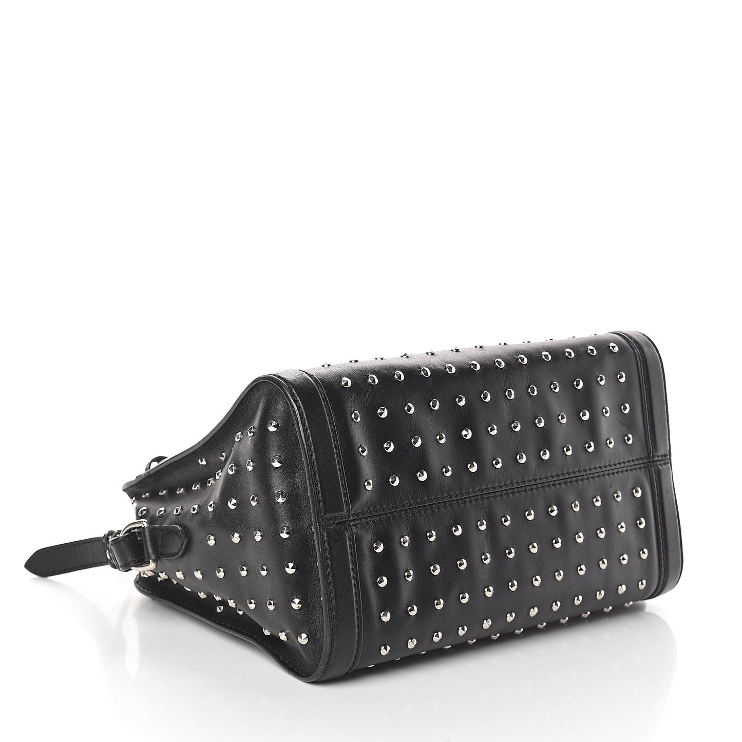 Calfskin Small Studded Padlock Zip Around Tote Black