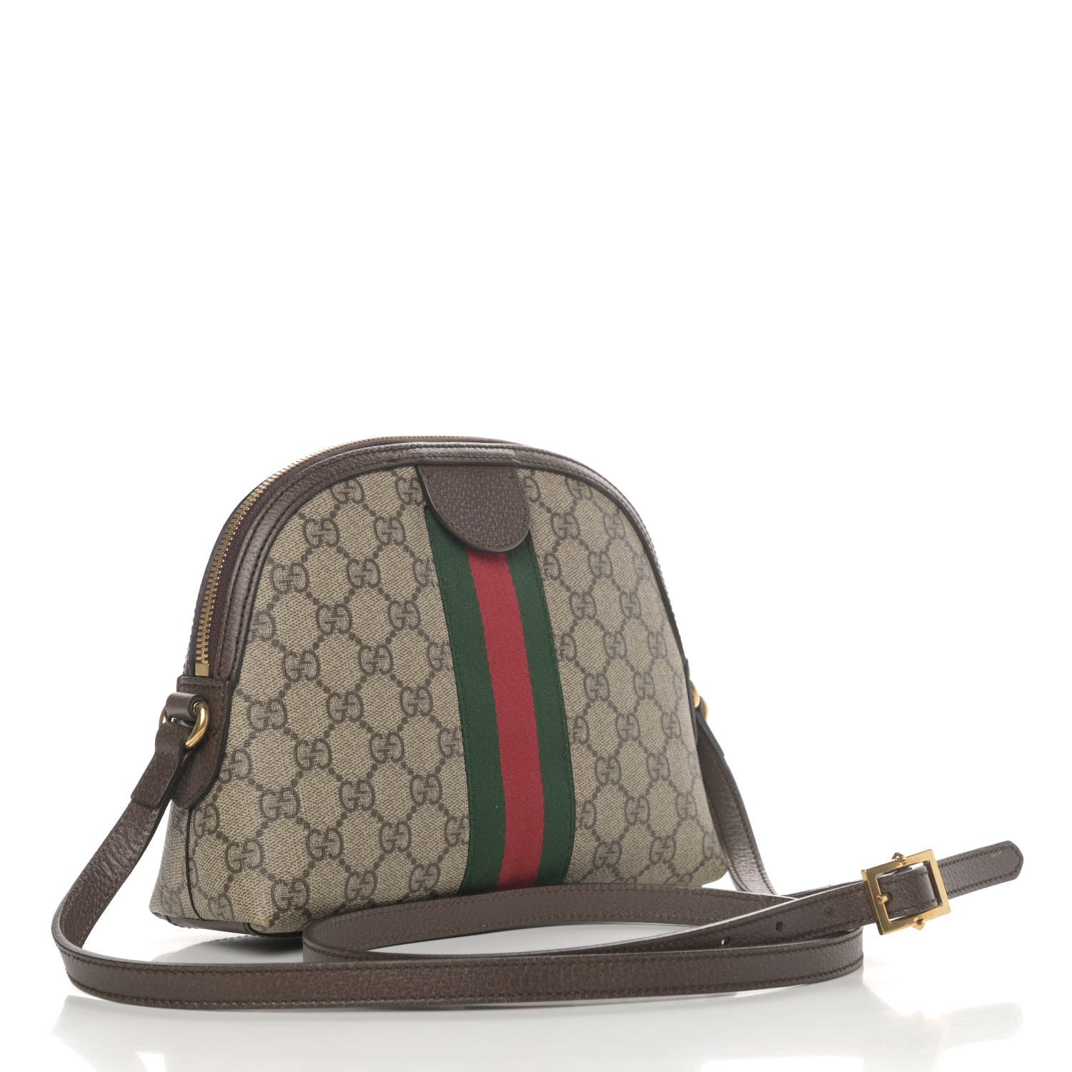 Gucci GG Supreme Monogram Textured Dollar Calfskin Web Small Ophidia Dome Shoulder Bag Beige Ebony New Acero 2 of 4