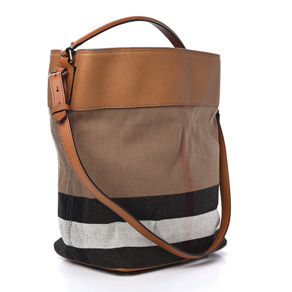 Burberry Grainy Calfskin Canvas Mega Check Medium Ashby Tassel Hobo Saddle Brown 3 of 9