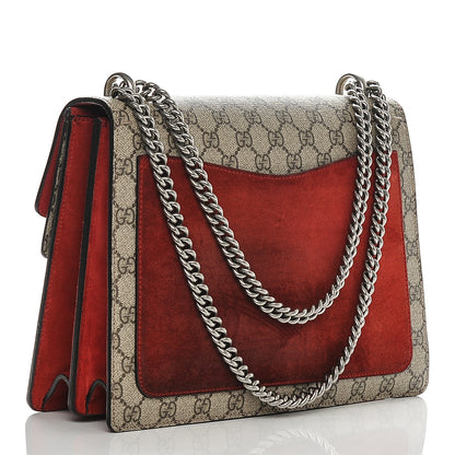 Gucci GG Supreme Monogram Suede Cudu Medium Dionysus Shoulder Bag Beige Ebony Vulcanic Red 3 of 7