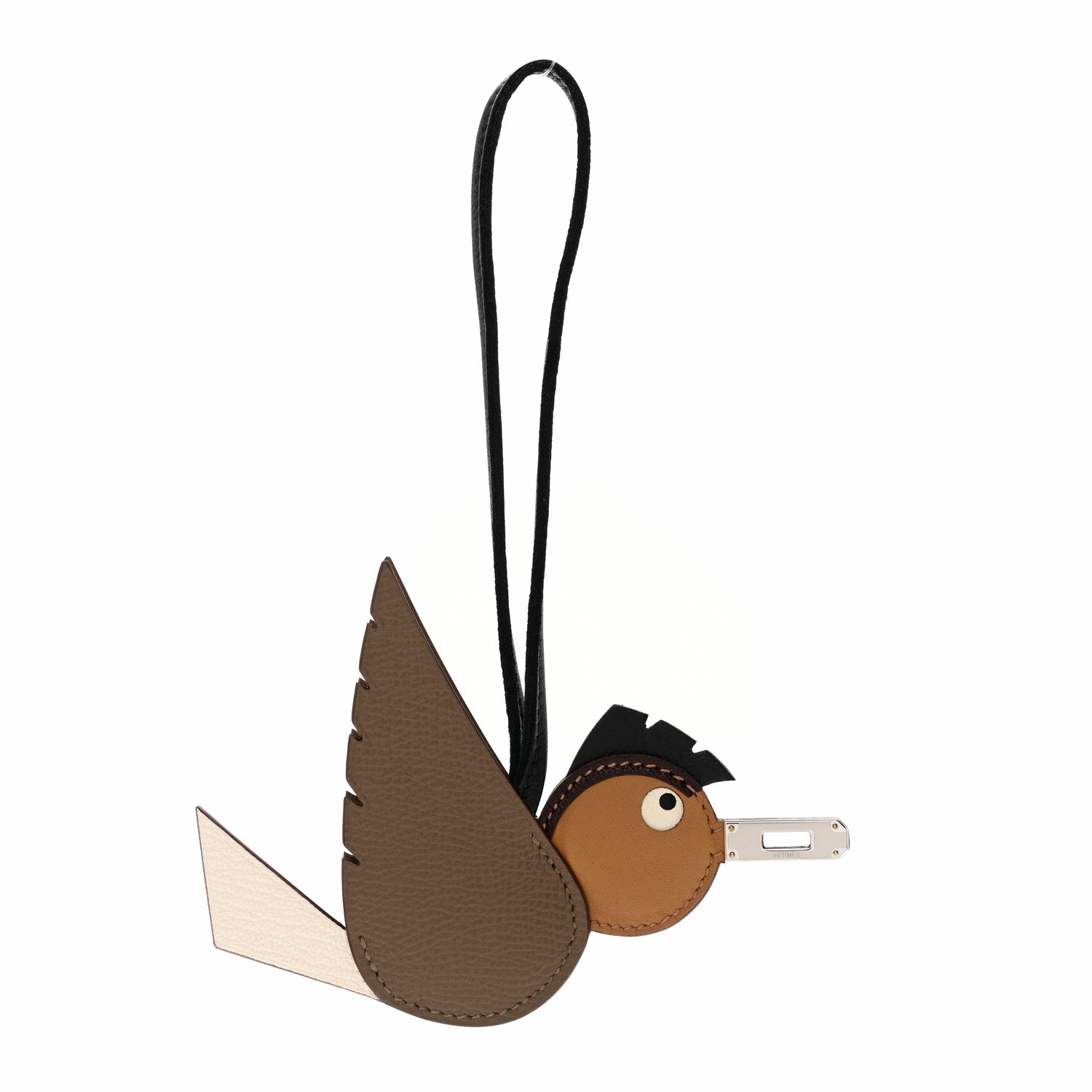 Hermes Epsom Birdy Bag Charm Etoupe Nata Biscuit Rouge Sellier Black 1 of 5