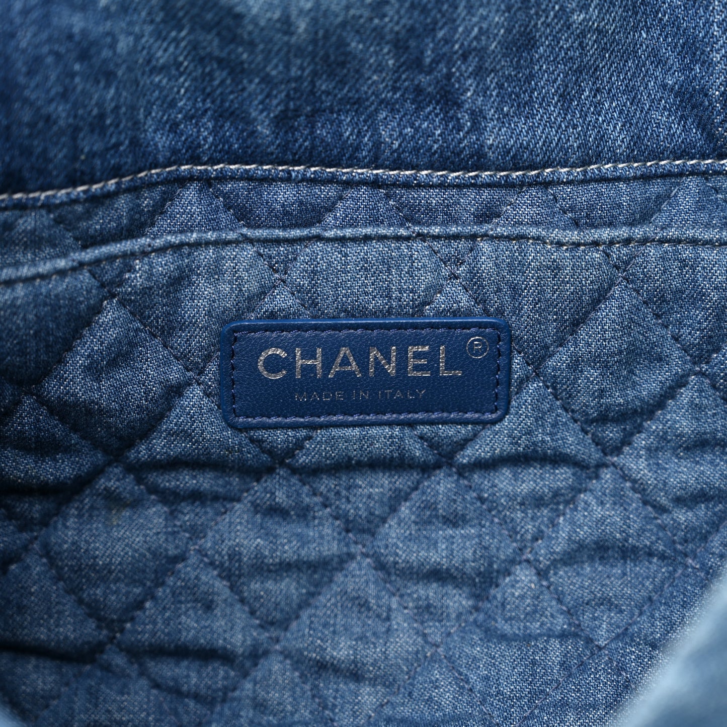 Denim Printed Shopping Bag Blue