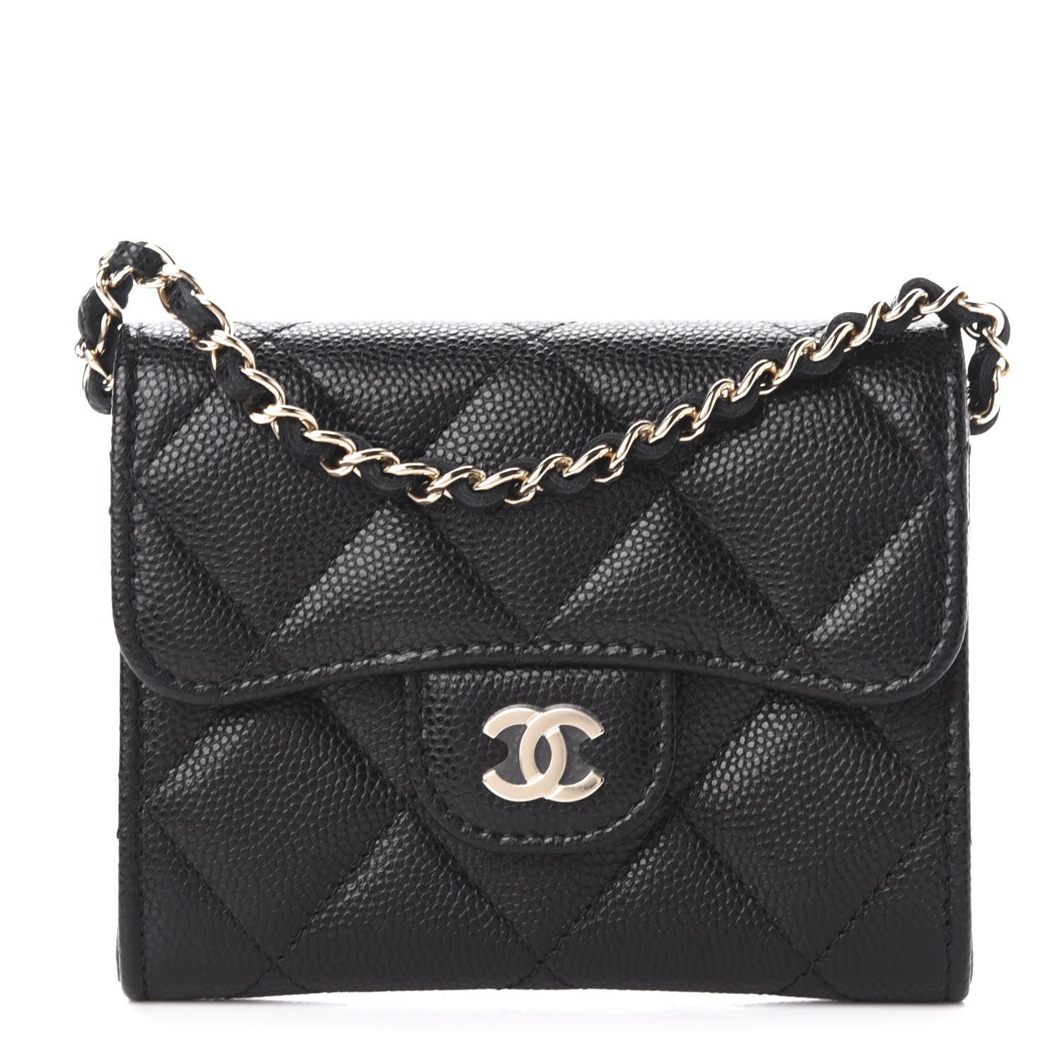 Chanel Caviar Quilted Flap Card Holder On Chain Black 1 of 12
