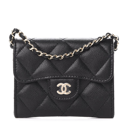 Chanel Caviar Quilted Flap Card Holder On Chain Black 1 of 12