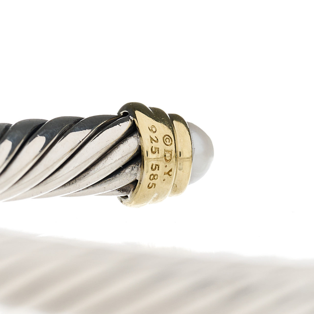 David Yurman Sterling Silver 14K Yellow Gold Pearl 5mm Cable Classics Petite Color Bracelet 3 of 4