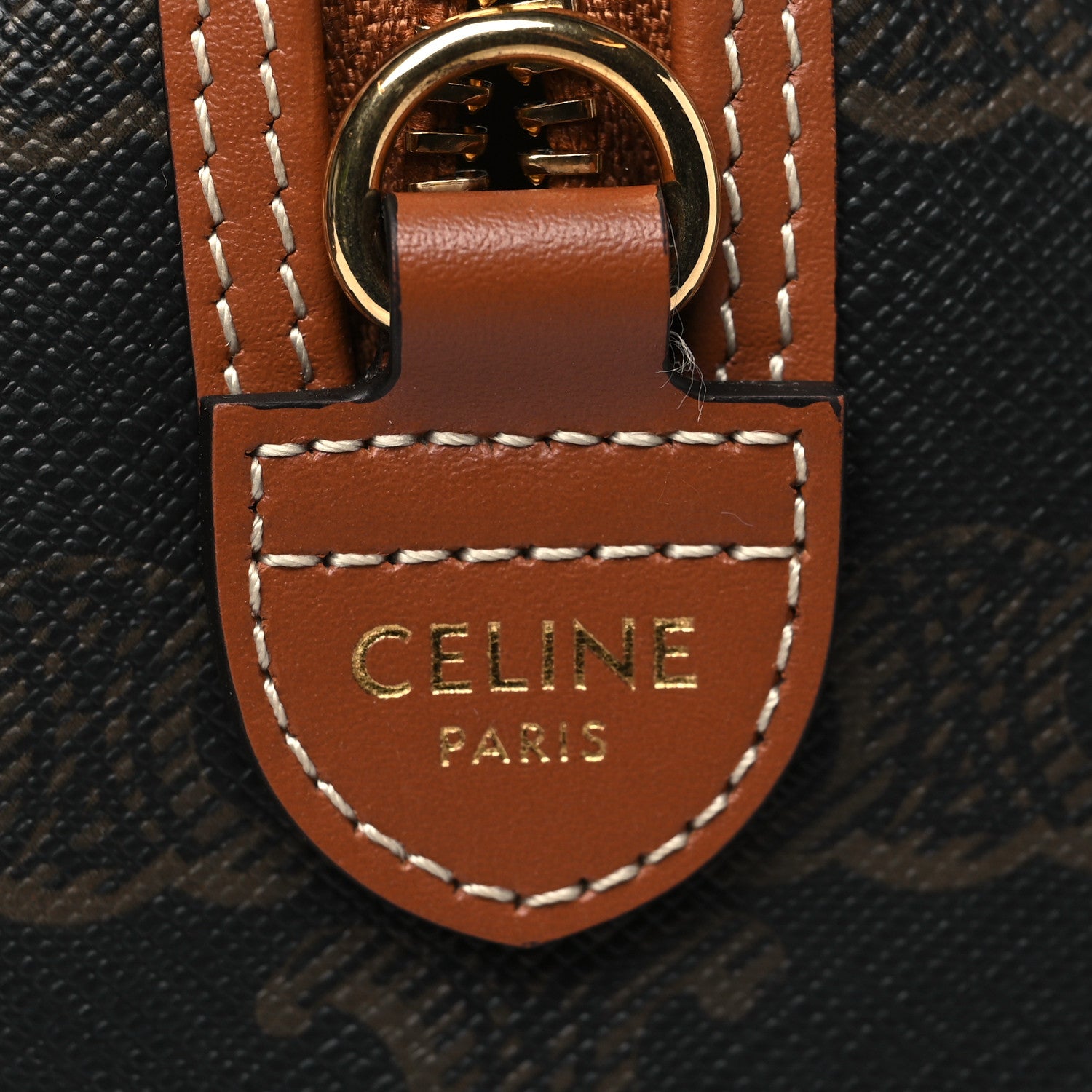 Celine Triomphe Canvas Calfskin Small Boston Bag Tan 6 of 9
