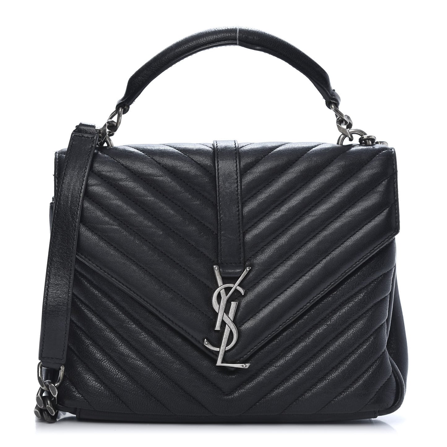 Sheepskin Matelasse Chevron Monogram Medium College Bag Black