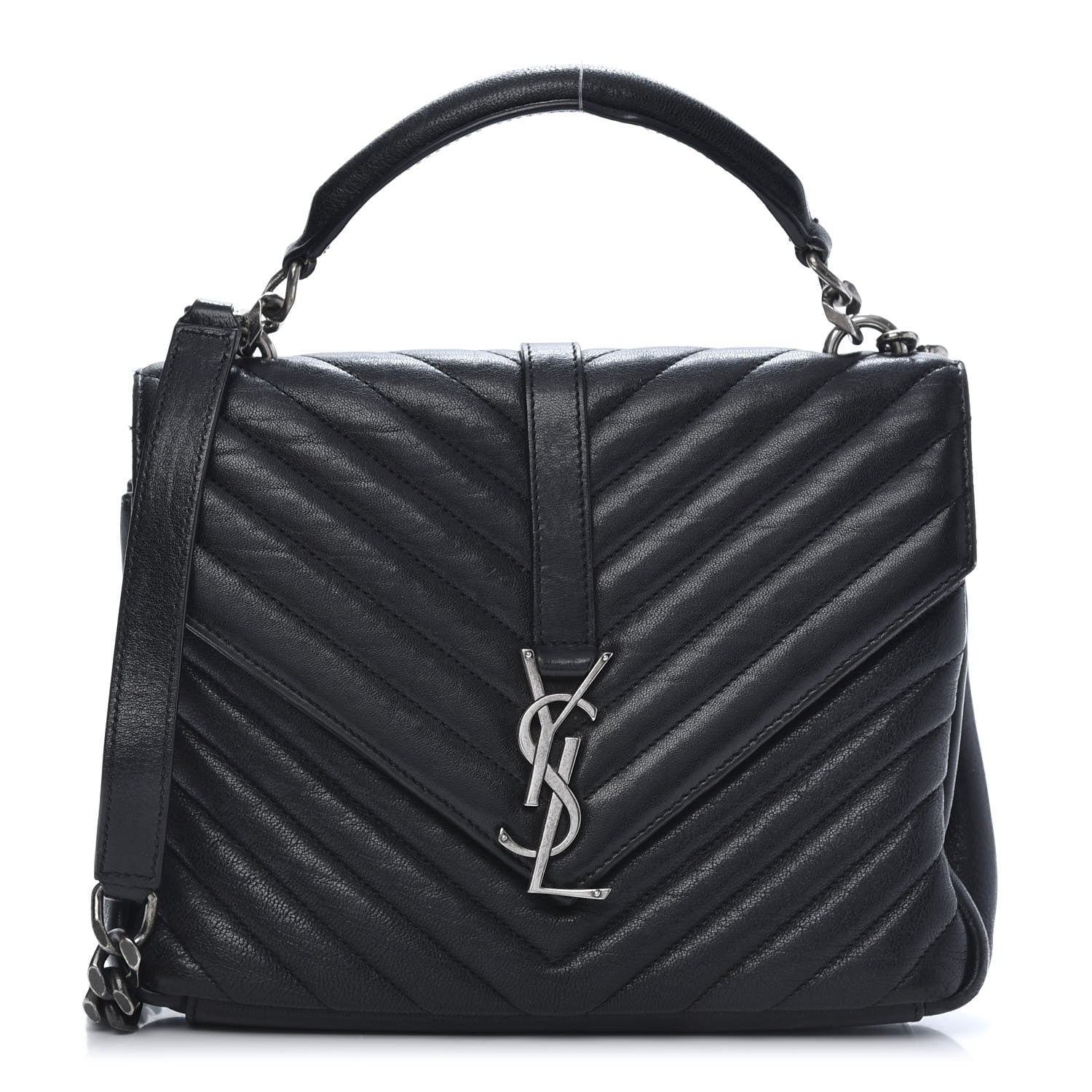 Saint Laurent Sheepskin Matelasse Chevron Monogram Medium College Bag Black 1 of 13