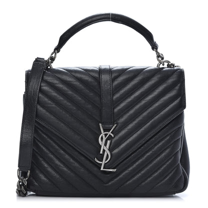 Saint Laurent Sheepskin Matelasse Chevron Monogram Medium College Bag Black 1 of 13