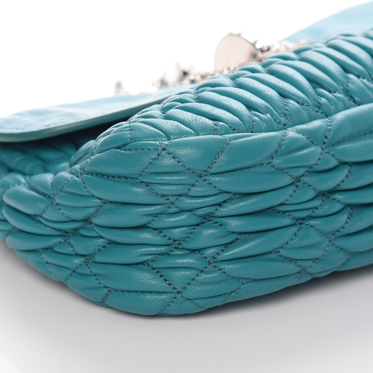 Miu Miu Nappa Matelasse Crystal Flap Bag Turchese 11 of 12