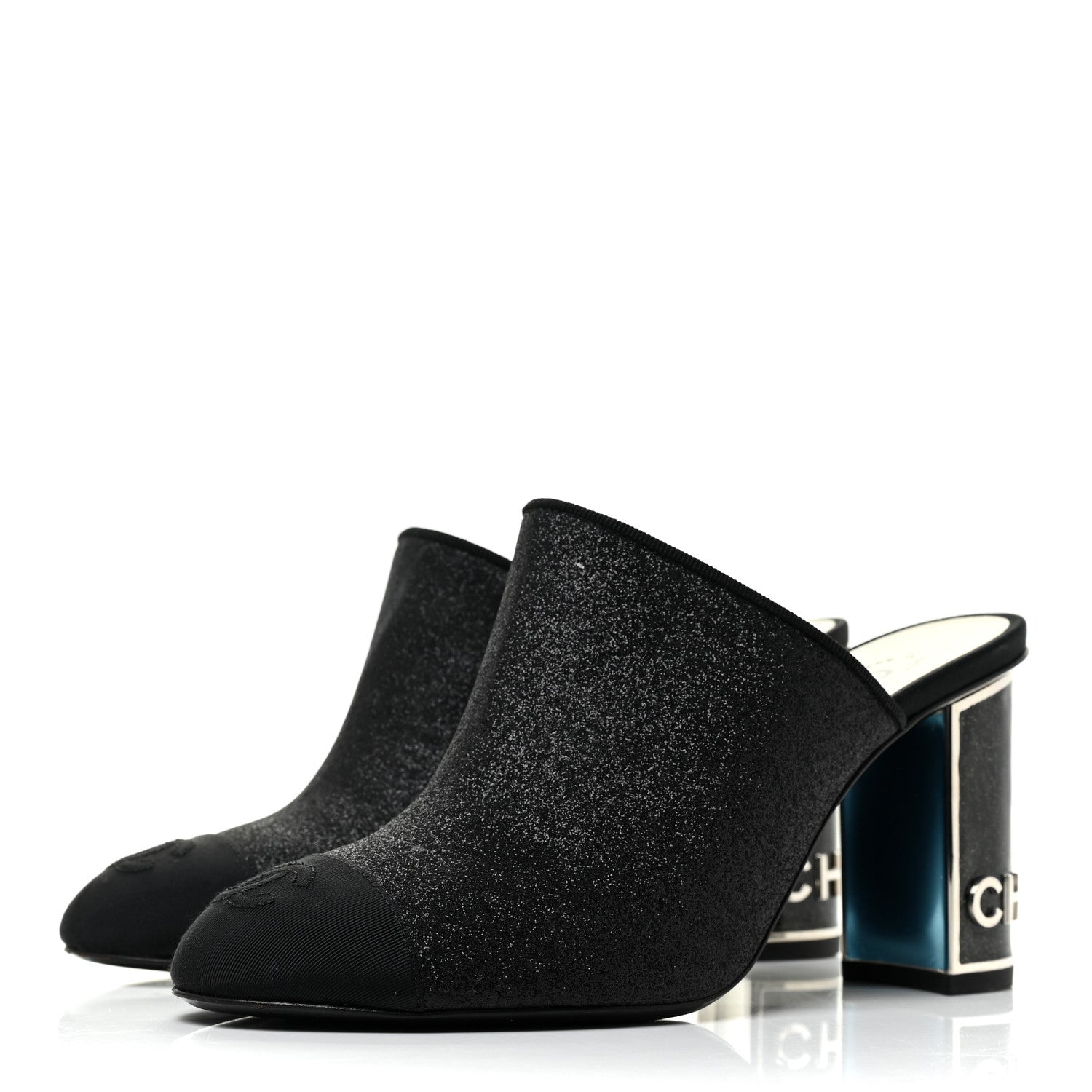 Chanel Fabric Cap Toe CC Mules 36.5 Black 3 of 13