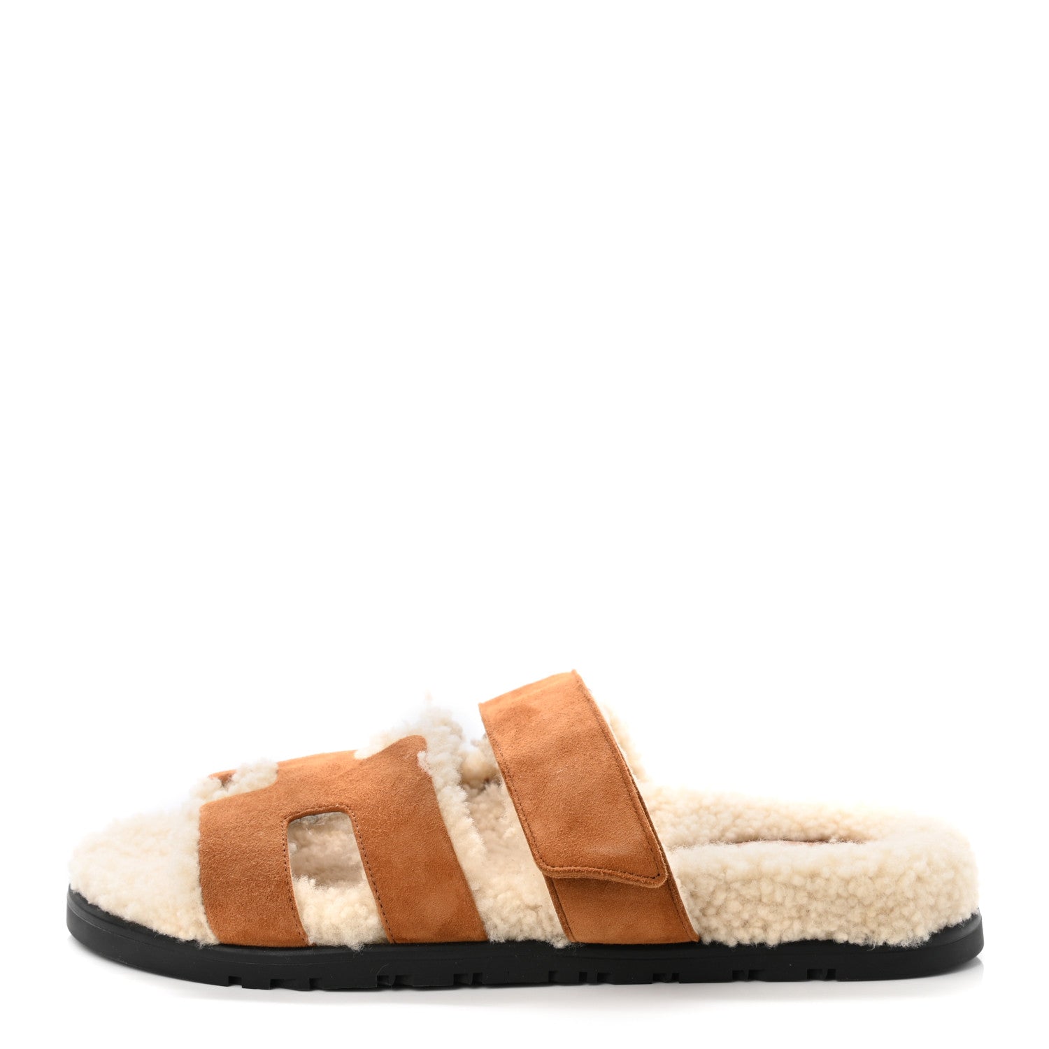 Hermes Suede Goatskin Woolskin Womens Chypre Sandals 36.5 Brun Fume Ecru 1 of 8