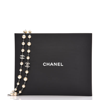 Chanel Crystal Pearl CC Long Necklace Silver 6 of 6