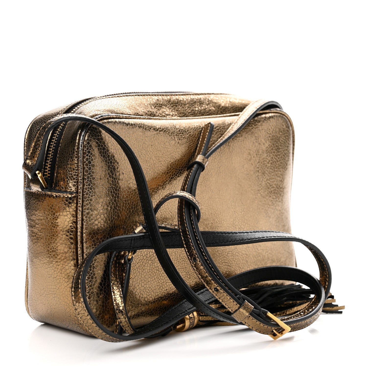 Saint Laurent Calfskin Lame Monogram Small Lou Camera Bag Gold Olive 3 of 9