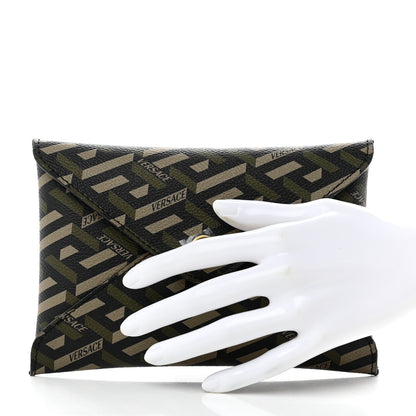 Versace Coated Canvas Calfskin LA Greca Envelope Pouch Black Green Beige 2 of 6