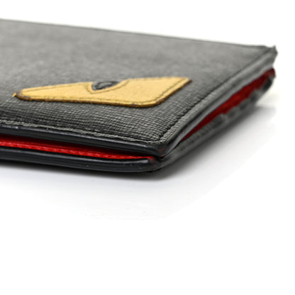 Fendi Vitello Elite Monster Eyes Inlay Bi-Fold Wallet Black Giallo Rosso 8 of 8