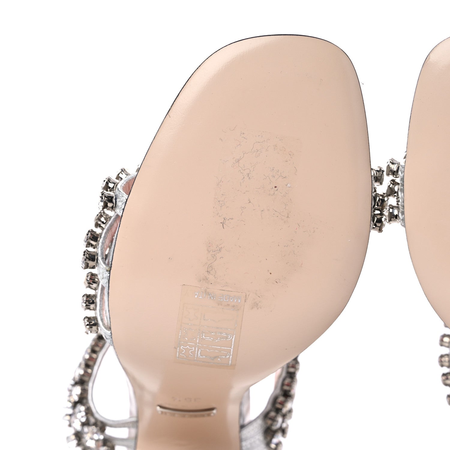 Gucci Nappa Silk Crystal Bertie High Heel Sandals 36.5 Argento 6 of 15