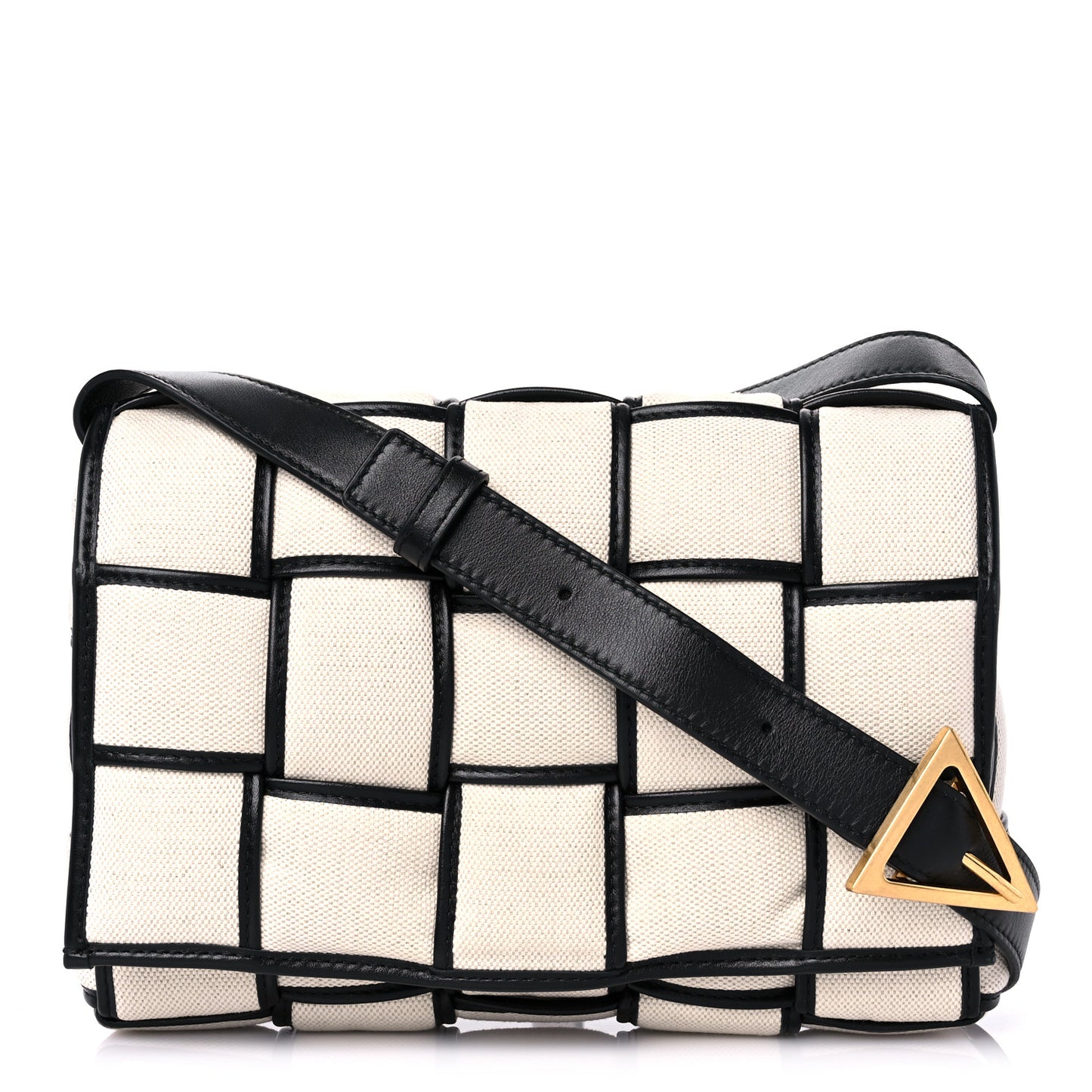 Canvas Intrecciato Padded Cassette Crossbody Bag Natural Black