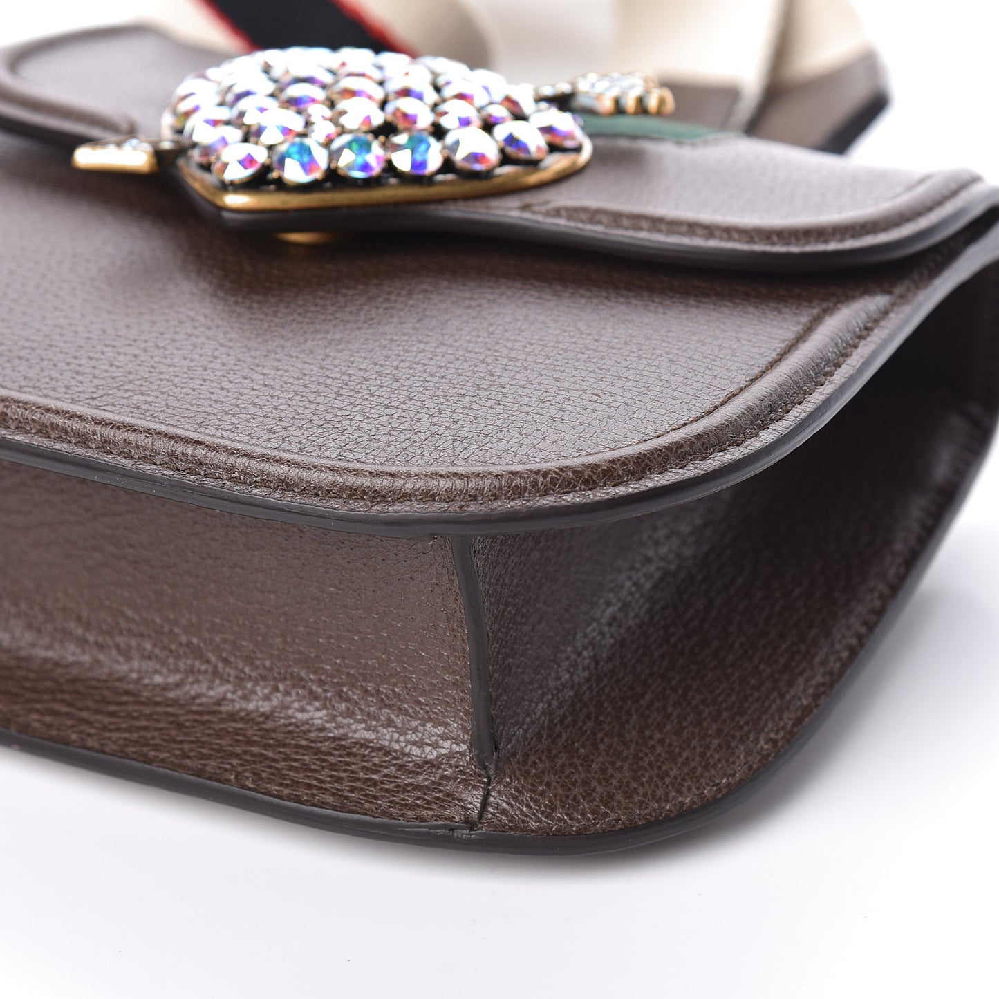 Textured Calfskin Web Crystal Heart Stripe Small Totem Shoulder Bag New Acero