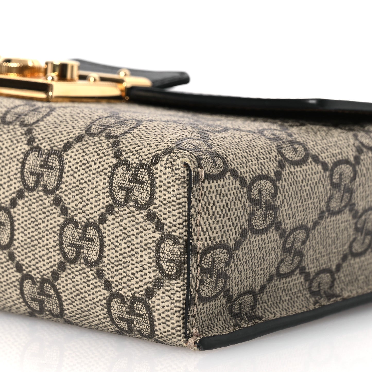 GG Supreme Monogram Calfskin Mini Padlock Top Handle Shoulder Bag Beige Black Cuir