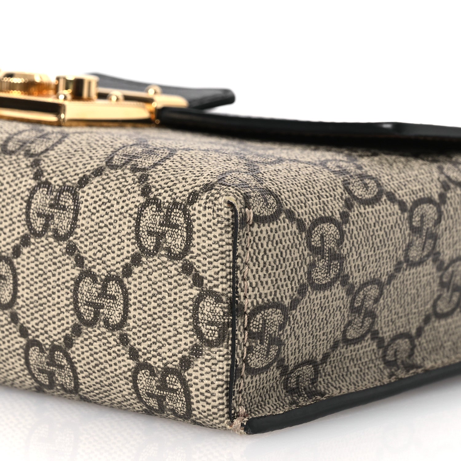 Gucci GG Supreme Monogram Calfskin Mini Padlock Top Handle Shoulder Bag Beige Black Cuir 10 of 12