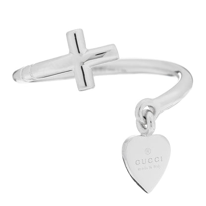 Gucci 18K White Gold Cross and Heart Ring 54 6.75 1 of 5