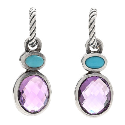 David Yurman Sterling Silver Amethyst Turquoise Renaissance Drop Earrings 1 of 4