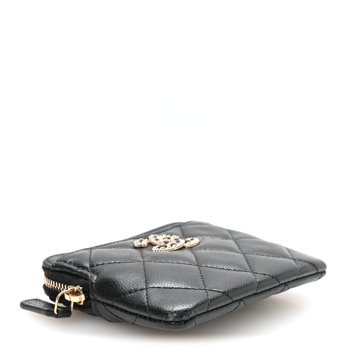 Chanel Caviar Quilted Crystal Zip Card Holder Wallet Black 4 of 7