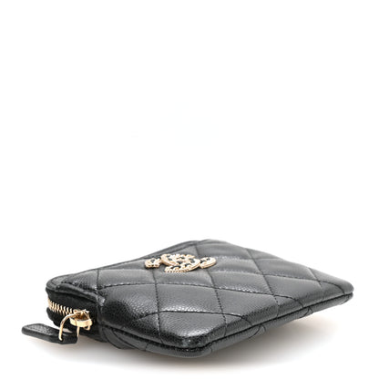 Chanel Caviar Quilted Crystal Zip Card Holder Wallet Black 4 of 7
